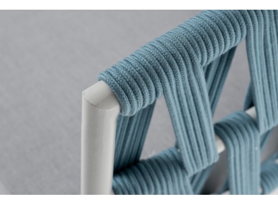 "Диего" диван 2-местный плетеный из роупа, каркас алюминий светло-серый (RAL7035) муар, роуп бирюзовый круглый, ткань светло-серая в Кургане