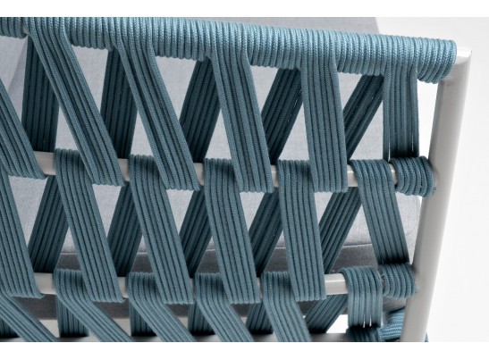 "Диего" диван 2-местный плетеный из роупа, каркас алюминий светло-серый (RAL7035) муар, роуп бирюзовый круглый, ткань светло-серая в Кургане
