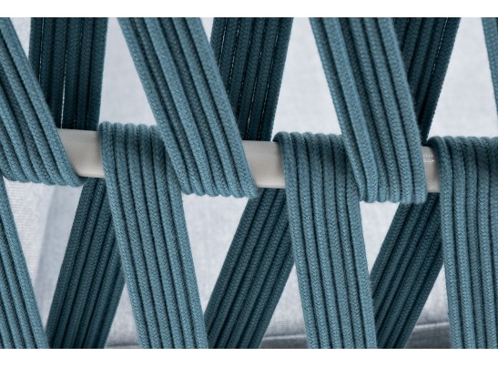 "Диего" диван 2-местный плетеный из роупа, каркас алюминий светло-серый (RAL7035) муар, роуп бирюзовый круглый, ткань светло-серая в Кургане