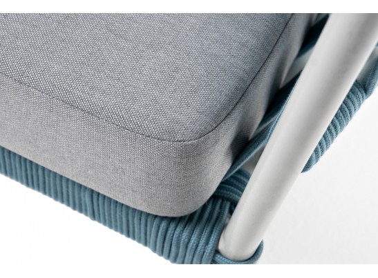 "Диего" диван 2-местный плетеный из роупа, каркас алюминий светло-серый (RAL7035) муар, роуп бирюзовый круглый, ткань светло-серая в Кургане