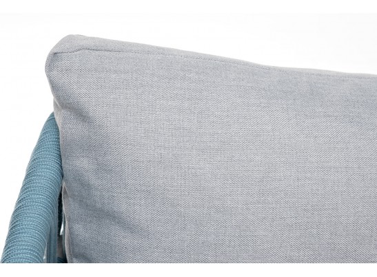 "Диего" диван 2-местный плетеный из роупа, каркас алюминий светло-серый (RAL7035) муар, роуп бирюзовый круглый, ткань светло-серая в Кургане