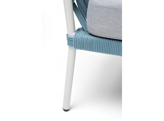 "Диего" диван 2-местный плетеный из роупа, каркас алюминий светло-серый (RAL7035) муар, роуп бирюзовый круглый, ткань светло-серая в Кургане