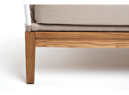 "Диего" диван 2-местный плетеный из роупа, основание дуб, каркас алюминий светло-серый (RAL7035) муар, роуп бежевый круглый, ткань бежевая 052 в Кургане