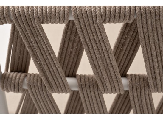 "Диего" диван 2-местный плетеный из роупа, основание дуб, каркас алюминий светло-серый (RAL7035) муар, роуп бежевый круглый, ткань бежевая 052 в Кургане