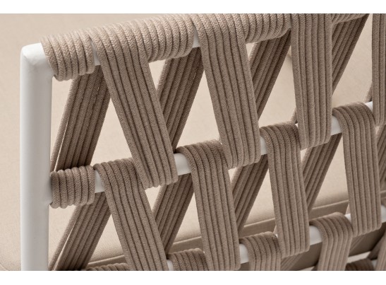 "Диего" диван 2-местный плетеный из роупа, основание дуб, каркас алюминий светло-серый (RAL7035) муар, роуп бежевый круглый, ткань бежевая 052 в Кургане