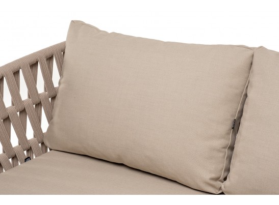"Диего" диван 2-местный плетеный из роупа, основание дуб, каркас алюминий светло-серый (RAL7035) муар, роуп бежевый круглый, ткань бежевая 052 в Кургане