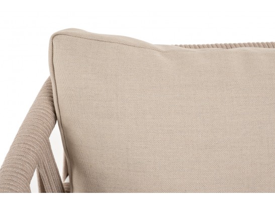 "Диего" диван 2-местный плетеный из роупа, основание дуб, каркас алюминий светло-серый (RAL7035) муар, роуп бежевый круглый, ткань бежевая 052 в Кургане