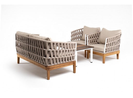 "Диего" лаунж-зона 4-местная плетеная из роупа со столиком "Канны" цвета "дуб", основание дуб, роуп бежевый в Кургане