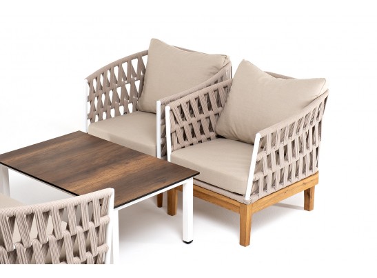 "Диего" лаунж-зона 4-местная плетеная из роупа со столиком "Канны" цвета "дуб", основание дуб, роуп бежевый в Кургане