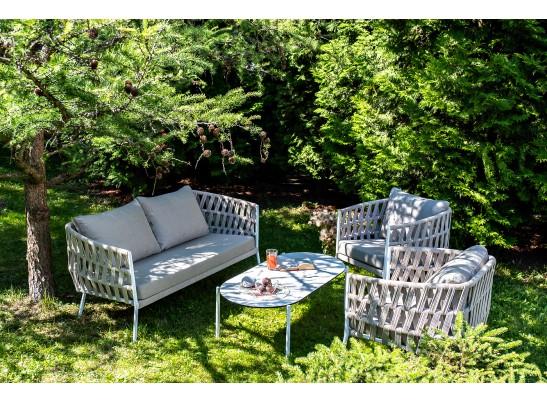 "Диего" лаунж-зона 4-местная плетеная из роупа (веревки), каркас алюминиевый белый, роуп бежевый в Кургане