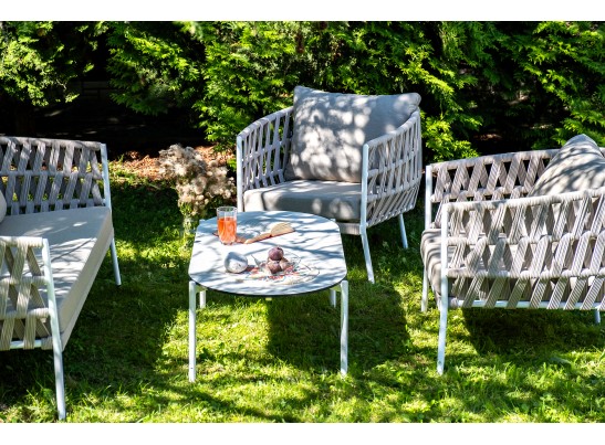 "Диего" лаунж-зона 4-местная плетеная из роупа (веревки), каркас алюминиевый белый, роуп бежевый в Кургане