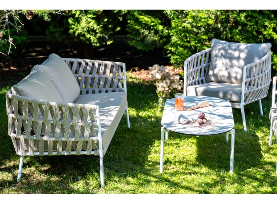 "Диего" лаунж-зона 4-местная плетеная из роупа (веревки), каркас алюминиевый белый, роуп бежевый в Кургане