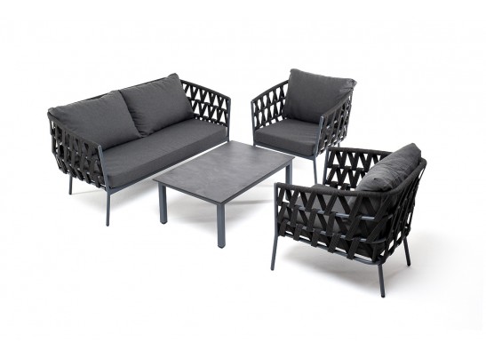 "Диего" лаунж-зона 4-местная плетеная из роупа (веревки), каркас алюминиевый темно-серый, роуп темно-серый в Кургане