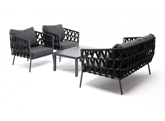 "Диего" лаунж-зона 4-местная плетеная из роупа (веревки), каркас алюминиевый темно-серый, роуп темно-серый в Кургане