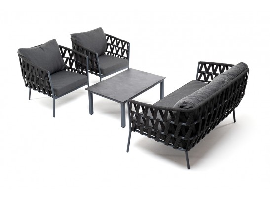 "Диего" лаунж-зона 4-местная плетеная из роупа (веревки), каркас алюминиевый темно-серый, роуп темно-серый в Кургане