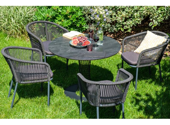 "Диего" обеденная группа на 4 персоны со стульями "Марсель", столешница "серый гранит" в Кургане