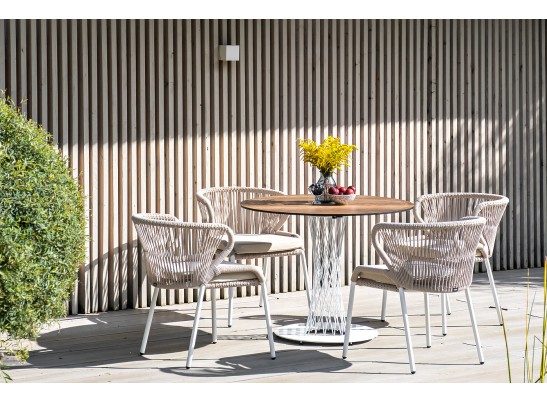 "Диего" обеденный стол из HPL круглый Ø100см, цвет "дуб", каркас белый в Кургане