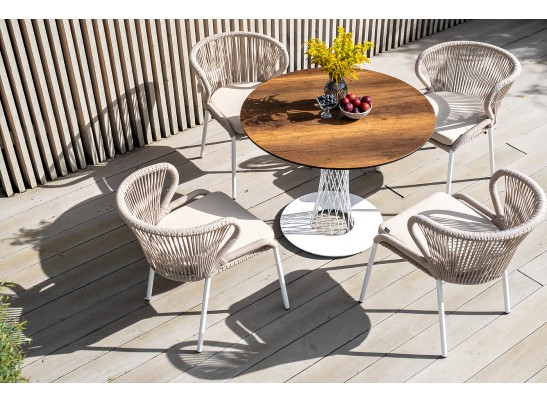 "Диего" обеденный стол из HPL круглый Ø100см, цвет "дуб", каркас белый в Кургане