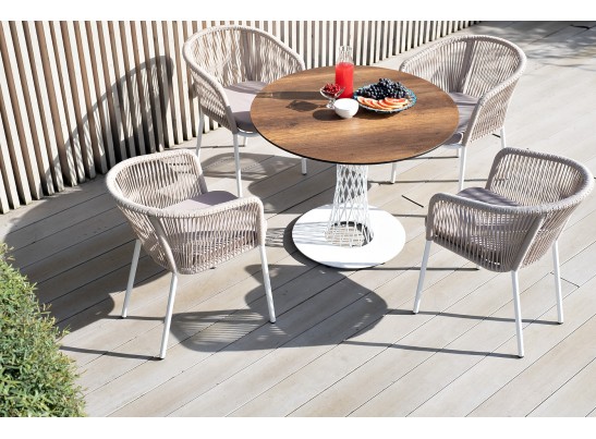 "Диего" обеденный стол из HPL круглый Ø100см, цвет "дуб", каркас белый в Кургане