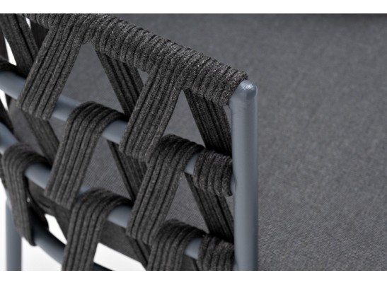 "Диего" стул плетеный из роупа, каркас из стали серый (RAL7022) муар, роуп темно-серый круглый, ткань темно-серая 027 в Кургане