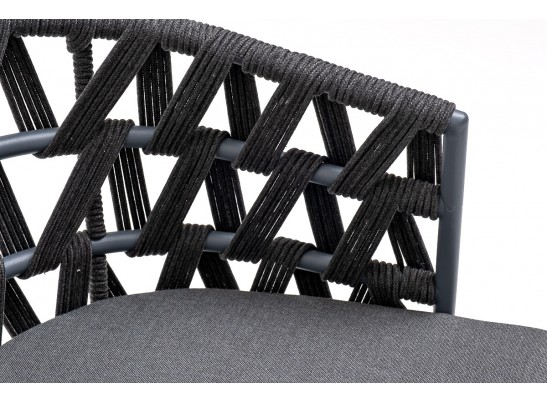 "Диего" стул плетеный из роупа, каркас из стали серый (RAL7022) муар, роуп темно-серый круглый, ткань темно-серая 027 в Кургане