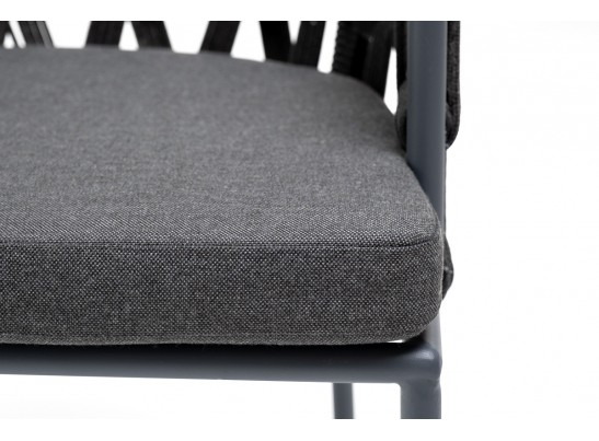 "Диего" стул плетеный из роупа, каркас из стали серый (RAL7022) муар, роуп темно-серый круглый, ткань темно-серая 027 в Кургане