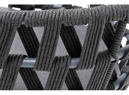 "Диего" стул плетеный из роупа, каркас из стали серый (RAL7022) муар, роуп темно-серый круглый, ткань темно-серая 027 в Кургане