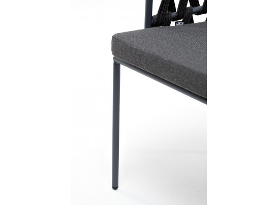 "Диего" стул плетеный из роупа, каркас из стали серый (RAL7022) муар, роуп темно-серый круглый, ткань темно-серая 027 в Кургане