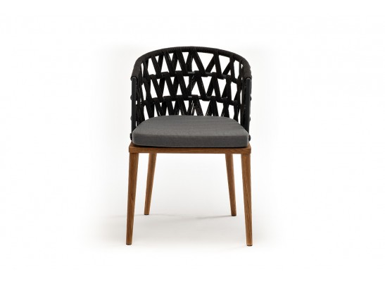 "Диего" стул плетеный из роупа, основание дуб, роуп темно-серый круглый, ткань серая в Кургане