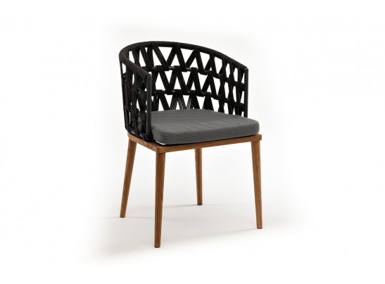 "Диего" стул плетеный из роупа, основание дуб, роуп темно-серый круглый, ткань серая в Кургане