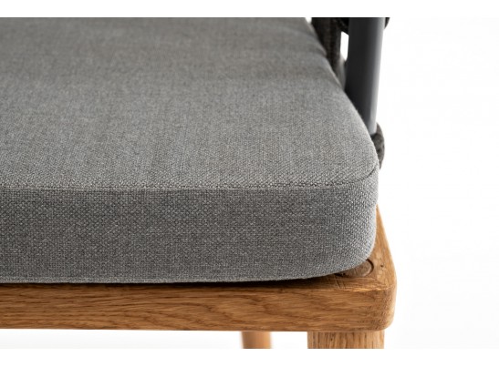 "Диего" стул плетеный из роупа, основание дуб, роуп темно-серый круглый, ткань серая в Кургане