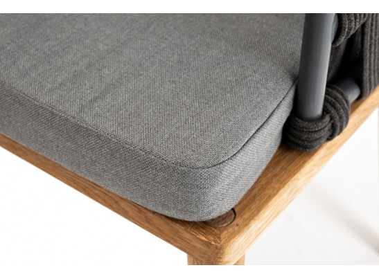 "Диего" стул плетеный из роупа, основание дуб, роуп темно-серый круглый, ткань серая в Кургане