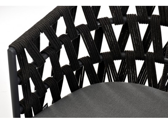 "Диего" стул плетеный из роупа, основание дуб, роуп темно-серый круглый, ткань серая в Кургане