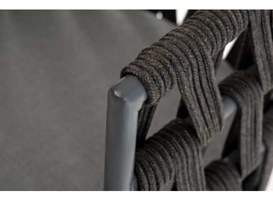 "Диего" стул плетеный из роупа, основание дуб, роуп темно-серый круглый, ткань серая в Кургане