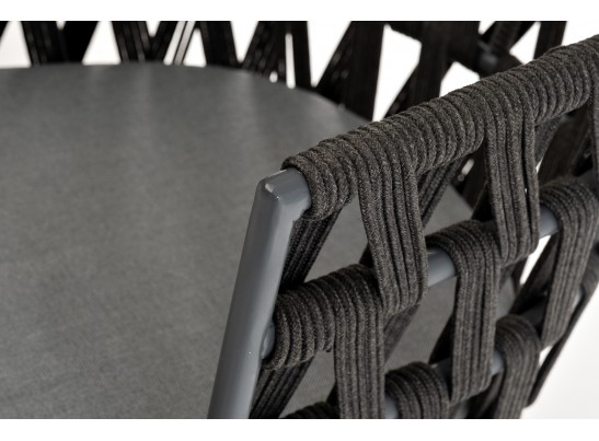 "Диего" стул плетеный из роупа, основание дуб, роуп темно-серый круглый, ткань серая в Кургане