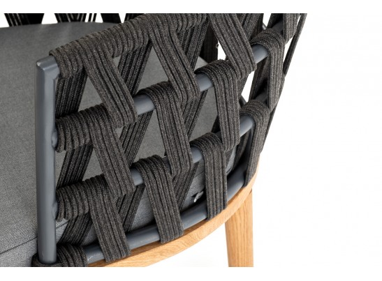 "Диего" стул плетеный из роупа, основание дуб, роуп темно-серый круглый, ткань серая в Кургане