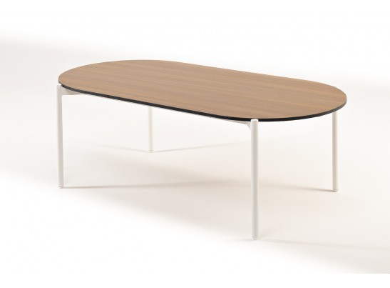 "Диего" журнальный стол из HPL 120х60 H40, каркас белый муар, цвет "дуб" в Кургане