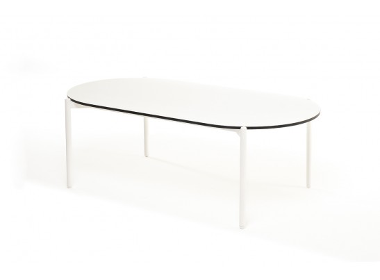 "Диего" журнальный стол из HPL 120х60 H40, каркас белый муар, цвет "молочный" в Кургане