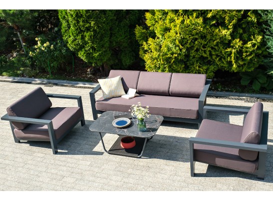 "Гранада" диван 3-местный, каркас алюминий темно-серый (RAL7024) муар, ткань темно-серая 027 в Кургане