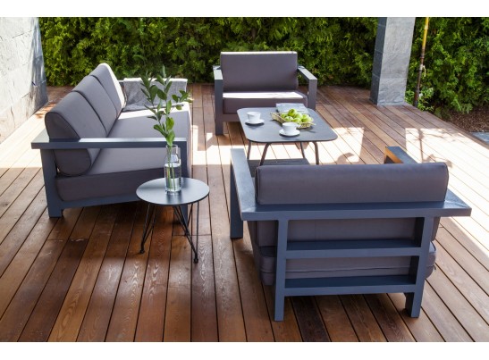 "Гранада" диван 3-местный, каркас алюминий темно-серый (RAL7024) муар, ткань темно-серая 027 в Кургане