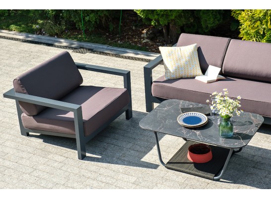 "Гранада" кресло алюминиевое, цвет темно-серый (RAL7024) муар, ткань темно-серая 027 в Кургане