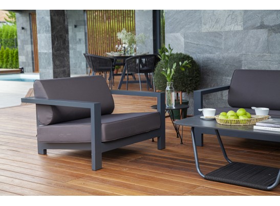 "Гранада" кресло алюминиевое, цвет темно-серый (RAL7024) муар, ткань темно-серая 027 в Кургане