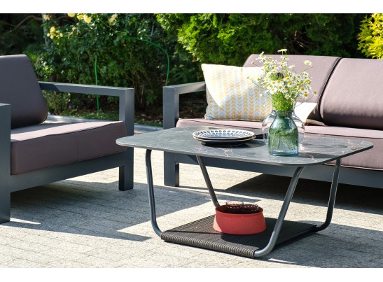 "Гранада" журнальный стол 90х50см из HPL, цвет "черный мрамор" в Кургане