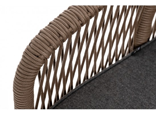 "Канны" диван 2-местный плетеный из роупа, каркас алюминий коричневый (RAL8016) муар, роуп коричневый круглый, ткань темно-серая 027 в Кургане
