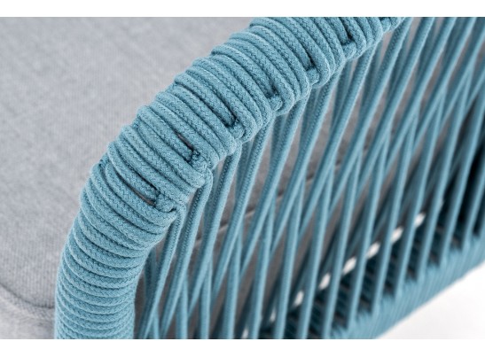 "Канны" диван 2-местный плетеный из роупа, каркас алюминий светло-серый (RAL7035) муар, роуп бирюзовый круглый, ткань светло-серая в Кургане