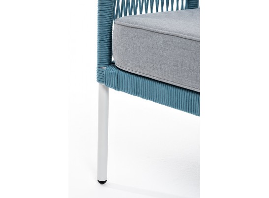 "Канны" диван 2-местный плетеный из роупа, каркас алюминий светло-серый (RAL7035) муар, роуп бирюзовый круглый, ткань светло-серая в Кургане