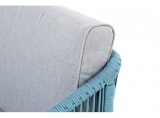 "Канны" диван 2-местный плетеный из роупа, каркас алюминий светло-серый (RAL7035) муар, роуп бирюзовый круглый, ткань светло-серая в Кургане