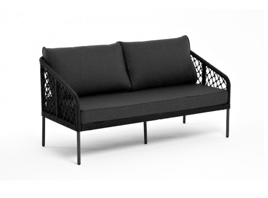 "Канны" диван 2-местный плетеный из роупа (узелки), каркас алюминий темно-серый (RAL7024) муар, роуп темно-серый круглый, ткань темно-серая 027 в Кургане
