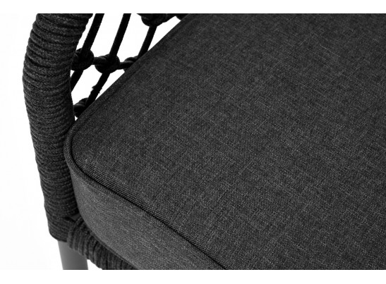 "Канны" диван 2-местный плетеный из роупа (узелки), каркас алюминий темно-серый (RAL7024) муар, роуп темно-серый круглый, ткань темно-серая 027 в Кургане