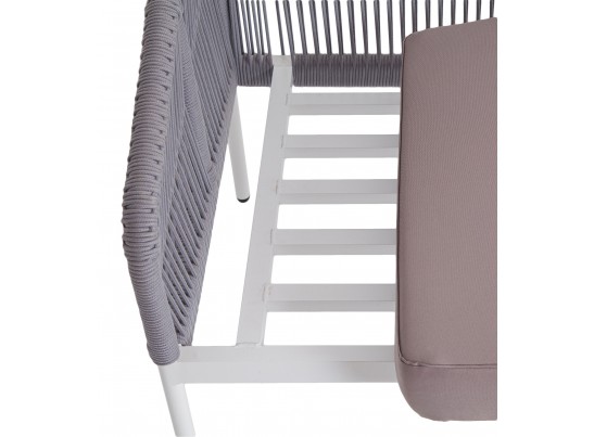 "Канны" диван 2-местный плетеный из роупа, каркас алюминий белый, роуп светло-серый, ткань светло-серая в Кургане